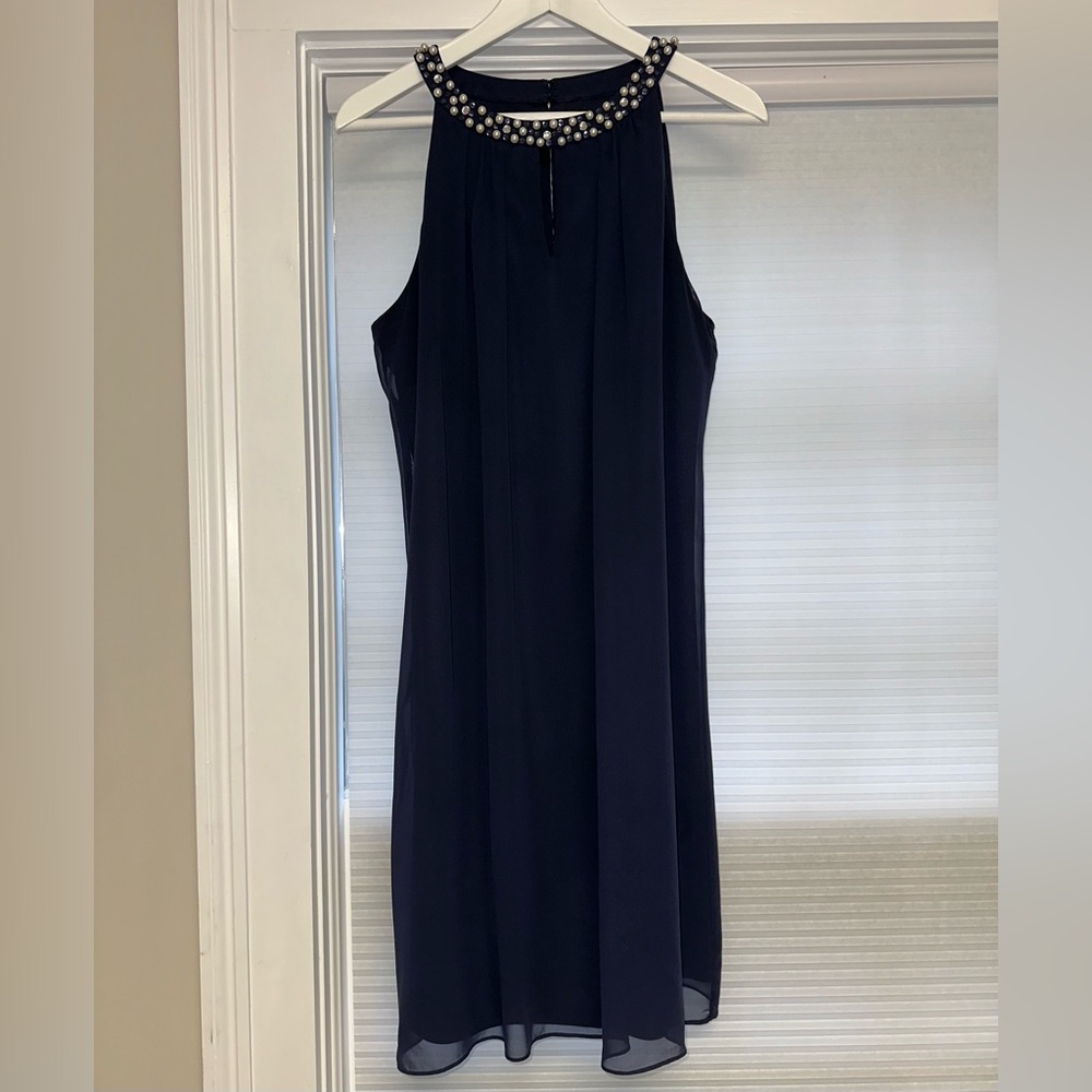 SLNY Navy Embellished Mini Dress